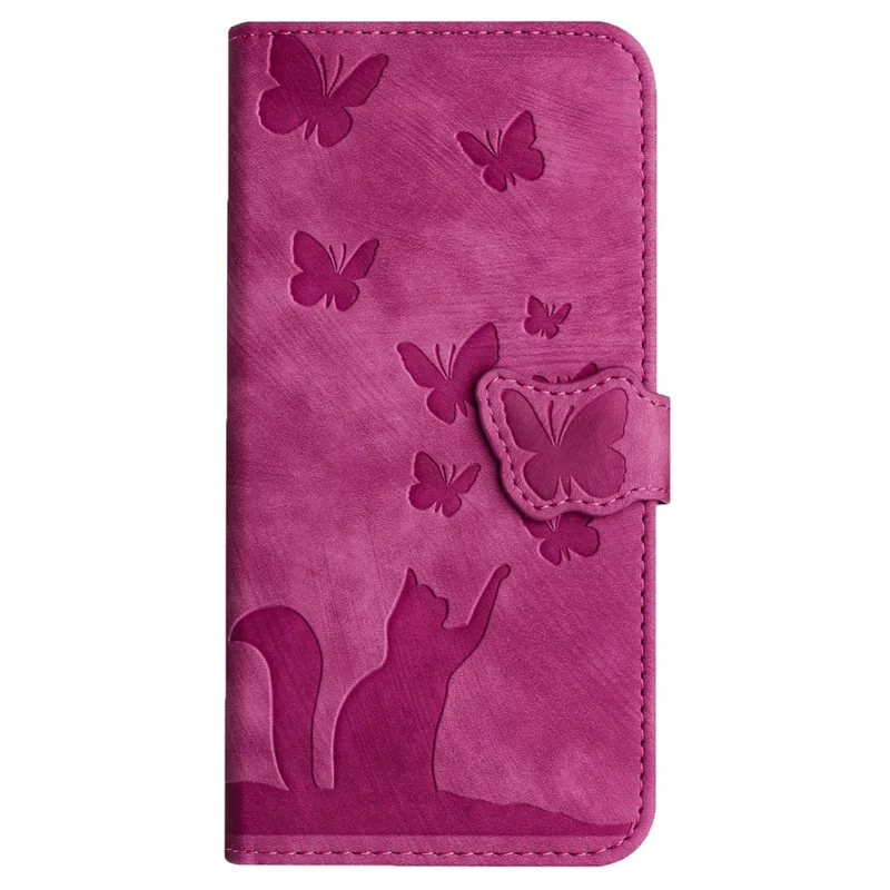 For Xiaomi Redmi Note 13 5G Wallet Case Butterfly Cat Imprint Leather Phone Cover - Rose