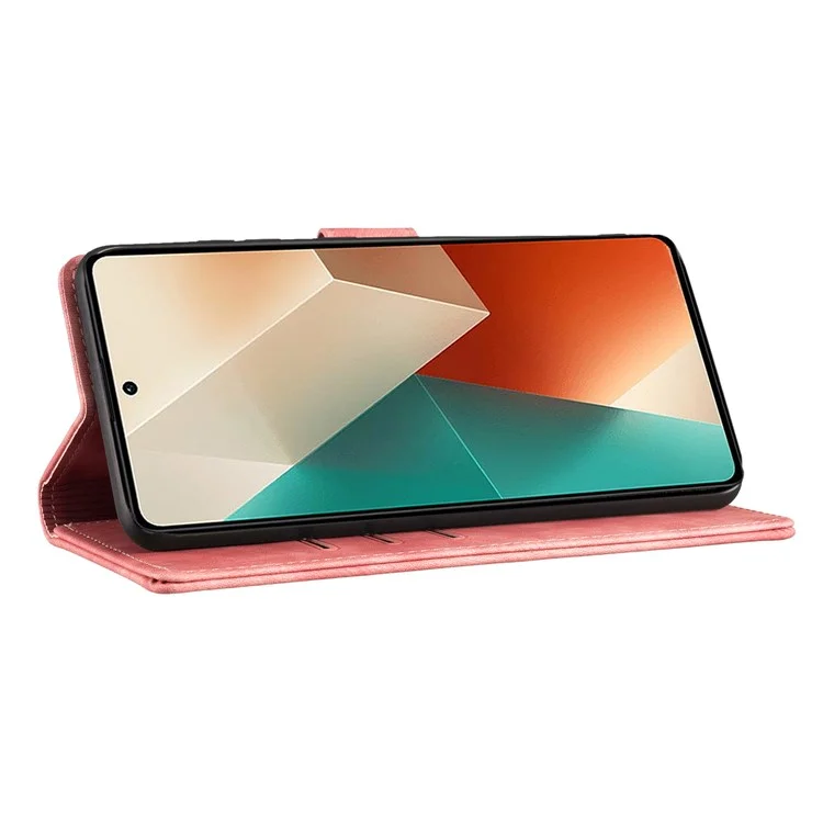 Für Xiaomi Redmi Note 13 5G Case Love Heart Cat Imprinted Leather Phone Cover mit Kartenfächern Ständer - Pink
