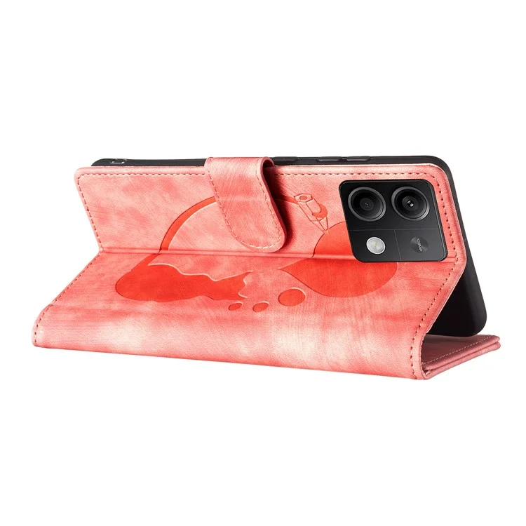 Für Xiaomi Redmi Note 13 5G Case Love Heart Cat Imprinted Leather Phone Cover mit Kartenfächern Ständer - Pink