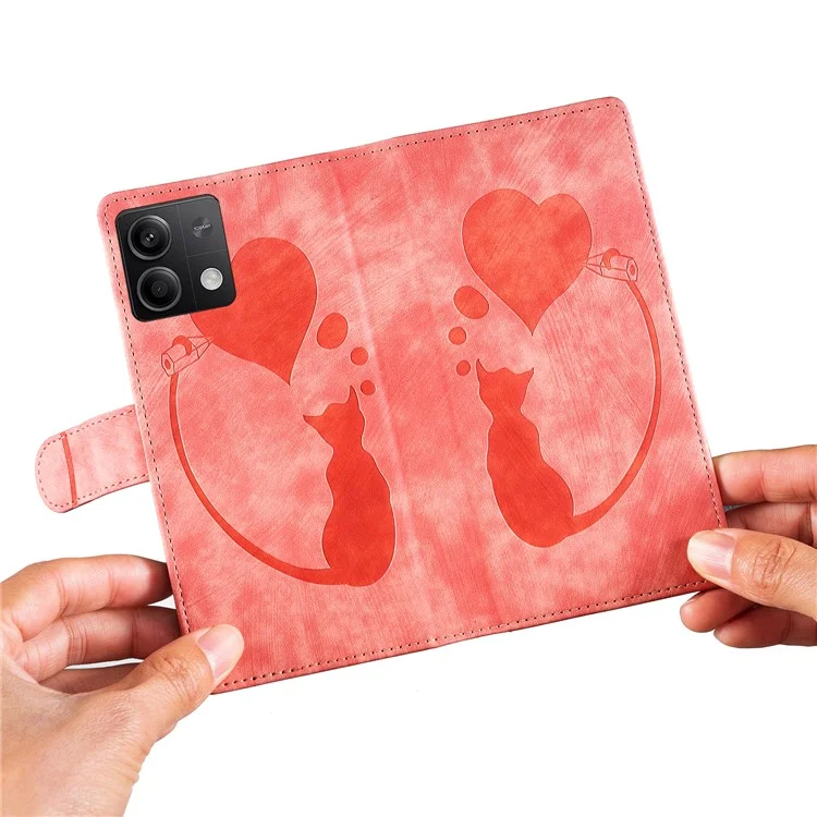 Für Xiaomi Redmi Note 13 5G Case Love Heart Cat Imprinted Leather Phone Cover mit Kartenfächern Ständer - Pink