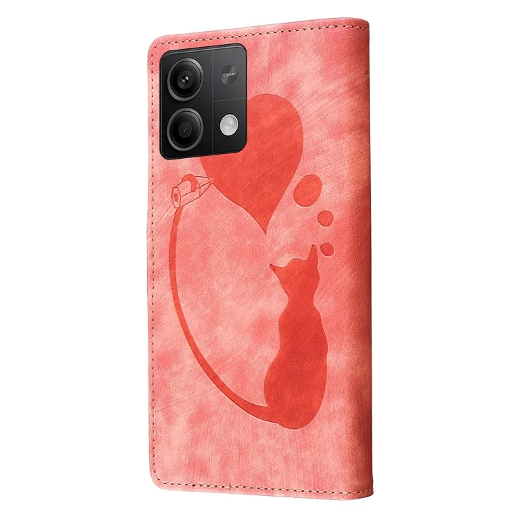 Für Xiaomi Redmi Note 13 5G Case Love Heart Cat Imprinted Leather Phone Cover mit Kartenfächern Ständer - Pink
