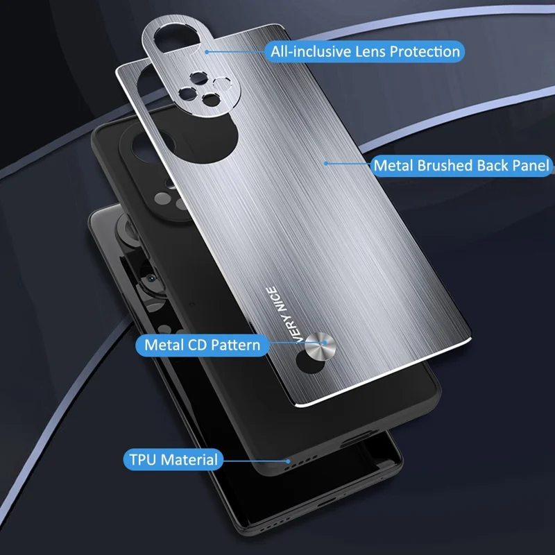 Brushed Surface Phone Case for Honor 50, Precise Cutout TPU Edge Aluminium Alloy Back Protective Cover - Silver
