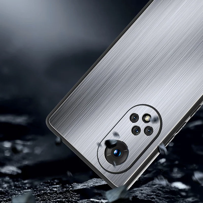 Brushed Surface Phone Case for Honor 50, Precise Cutout TPU Edge Aluminium Alloy Back Protective Cover - Silver