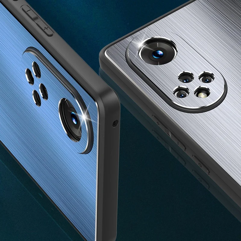Brushed Surface Phone Case for Honor 50, Precise Cutout TPU Edge Aluminium Alloy Back Protective Cover - Silver