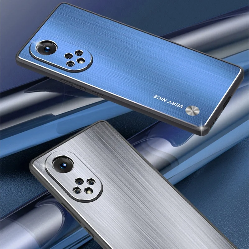 Brushed Surface Phone Case for Honor 50, Precise Cutout TPU Edge Aluminium Alloy Back Protective Cover - Silver