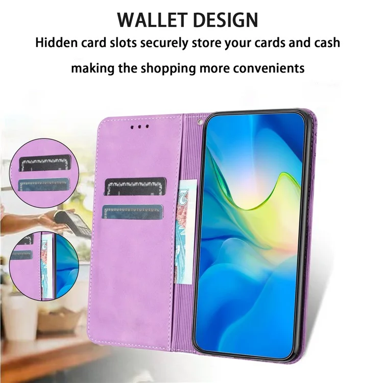 For Xiaomi Redmi Note 13 5G Leather Case Elephant Pattern Wallet Phone Cover - Purple