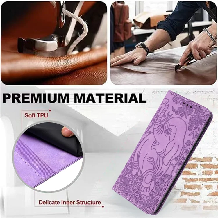 For Xiaomi Redmi Note 13 5G Leather Case Elephant Pattern Wallet Phone Cover - Purple