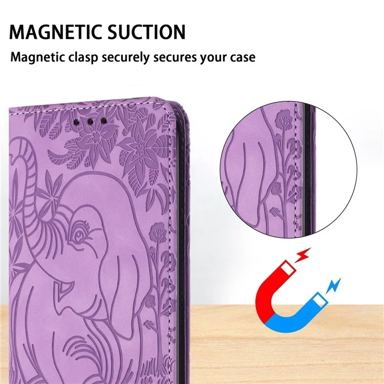 For Xiaomi Redmi Note 13 5G Leather Case Elephant Pattern Wallet Phone Cover - Purple