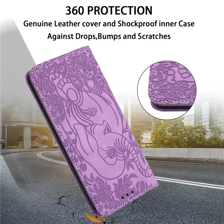 For Xiaomi Redmi Note 13 5G Leather Case Elephant Pattern Wallet Phone Cover - Purple