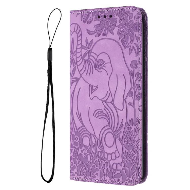 For Xiaomi Redmi Note 13 5G Leather Case Elephant Pattern Wallet Phone Cover - Purple