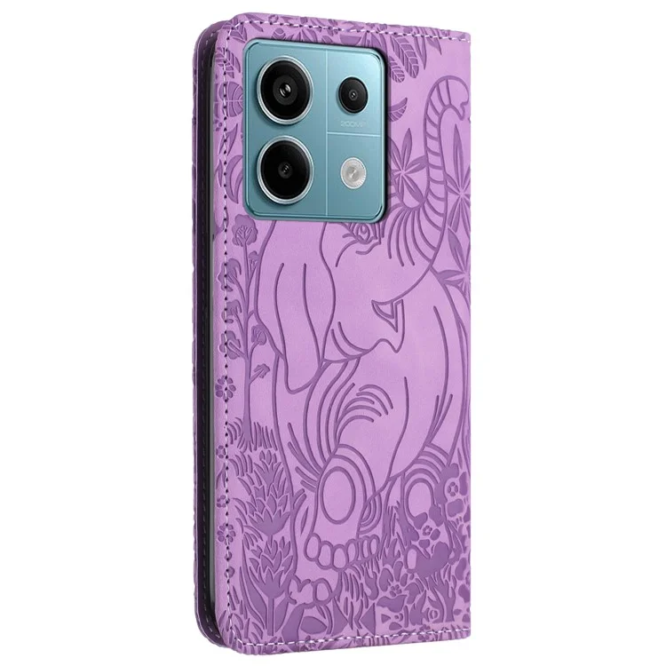 For Xiaomi Redmi Note 13 5G Leather Case Elephant Pattern Wallet Phone Cover - Purple