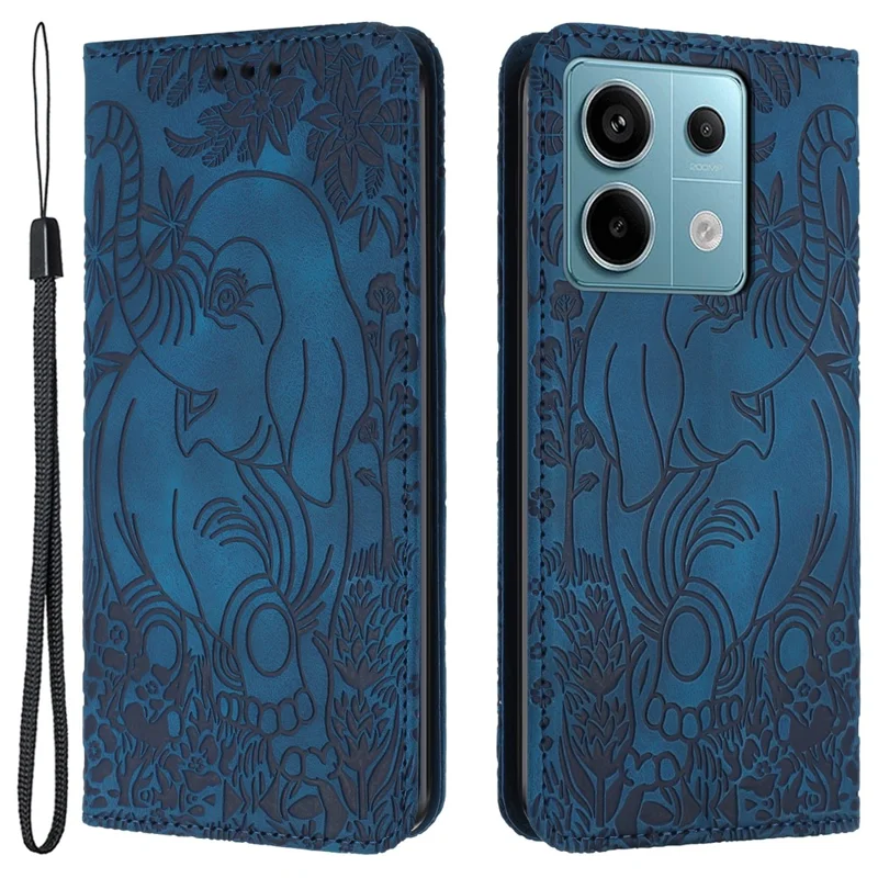For Xiaomi Redmi Note 13 5G Leather Case Elephant Pattern Wallet Phone Cover - Blue