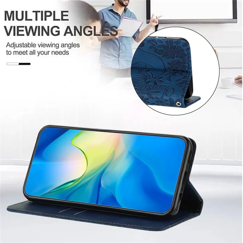 For Xiaomi Redmi Note 13 5G Leather Case Elephant Pattern Wallet Phone Cover - Blue