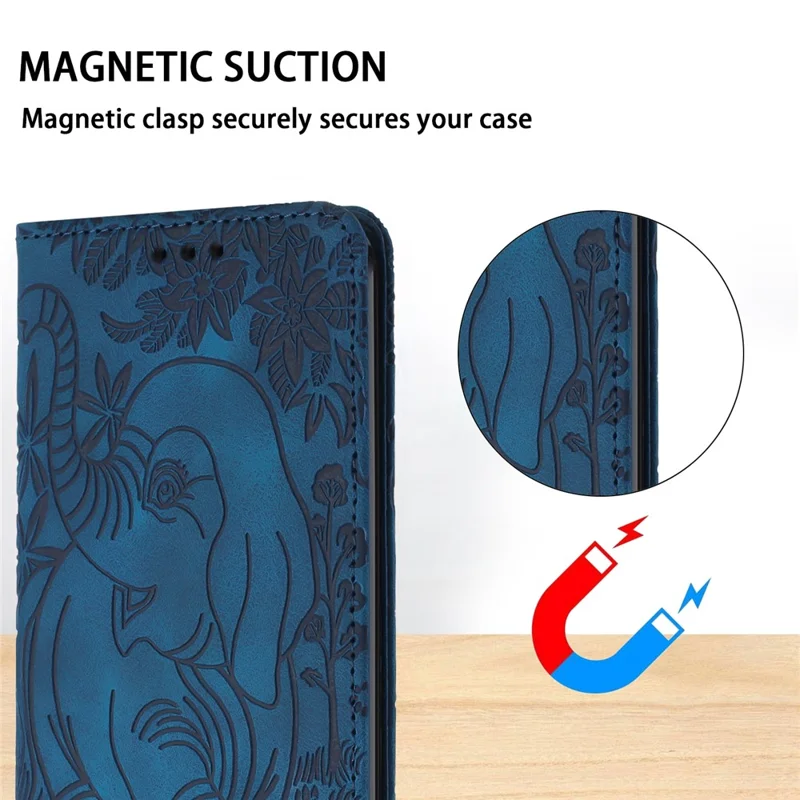 For Xiaomi Redmi Note 13 5G Leather Case Elephant Pattern Wallet Phone Cover - Blue