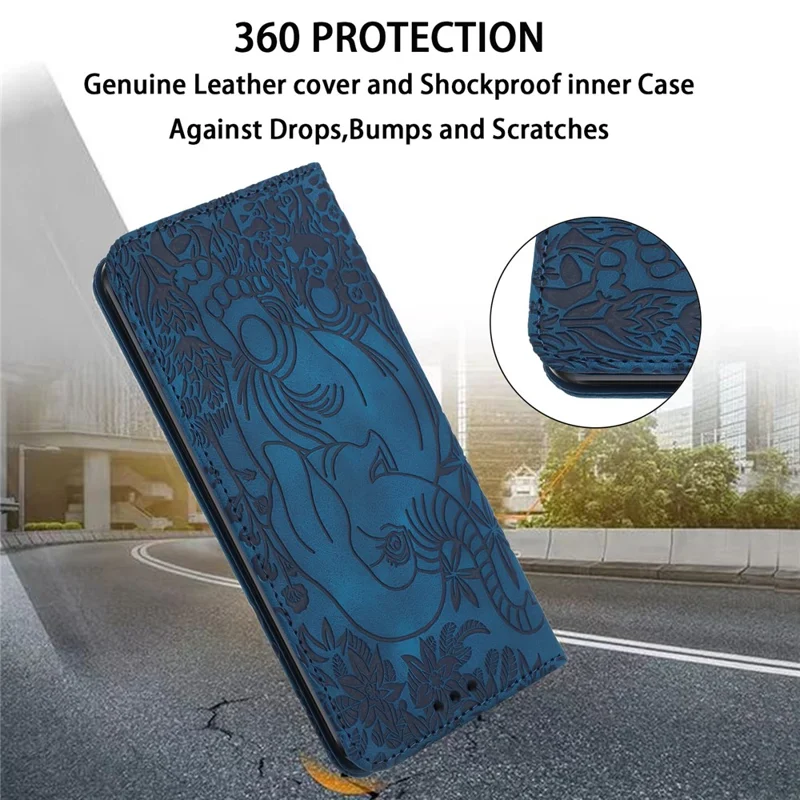 For Xiaomi Redmi Note 13 5G Leather Case Elephant Pattern Wallet Phone Cover - Blue