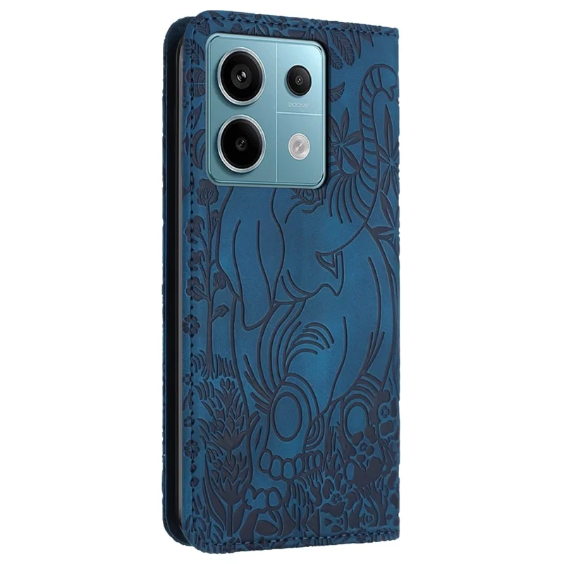 For Xiaomi Redmi Note 13 5G Leather Case Elephant Pattern Wallet Phone Cover - Blue