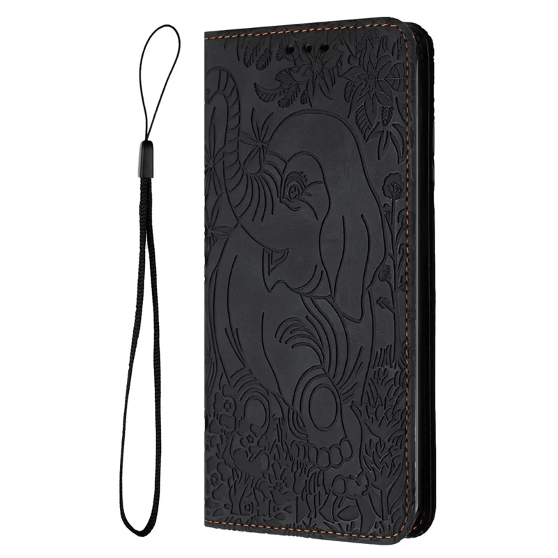 For Xiaomi Redmi Note 13 5G Leather Case Elephant Pattern Wallet Phone Cover - Black