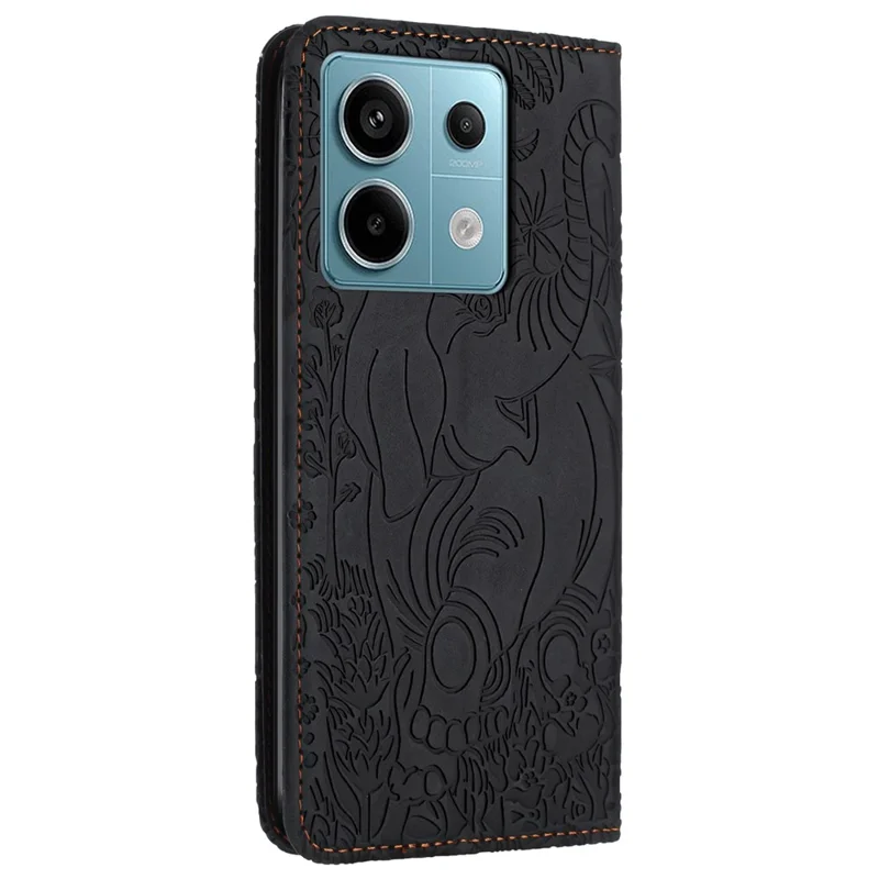 For Xiaomi Redmi Note 13 5G Leather Case Elephant Pattern Wallet Phone Cover - Black