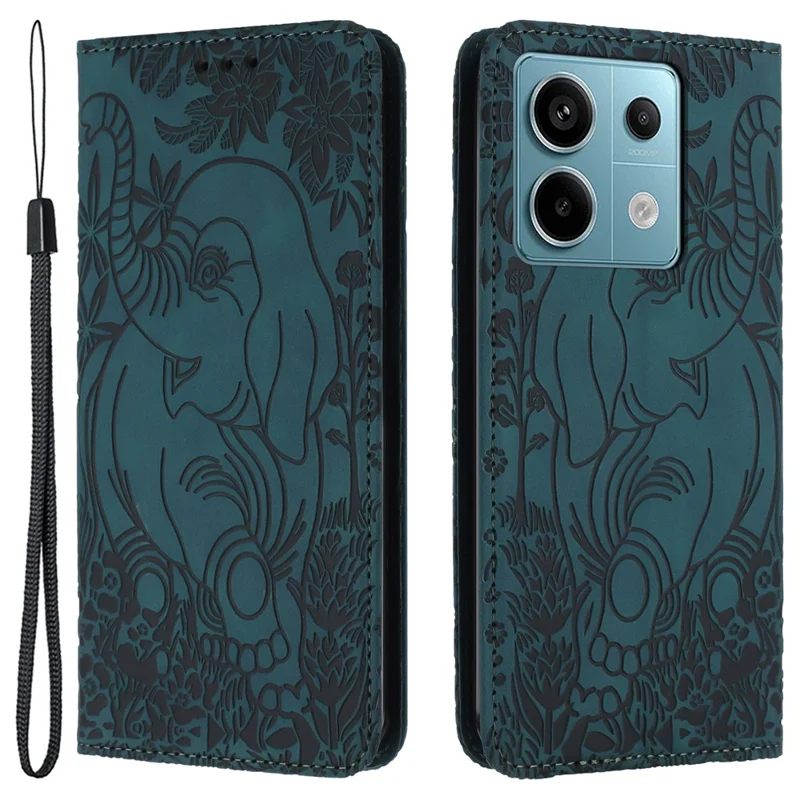 Para Xiaomi Redmi Note 13 5G Estuche de Cuero Patrón de Elefante Funda de Teléfono Billetera - Verde
