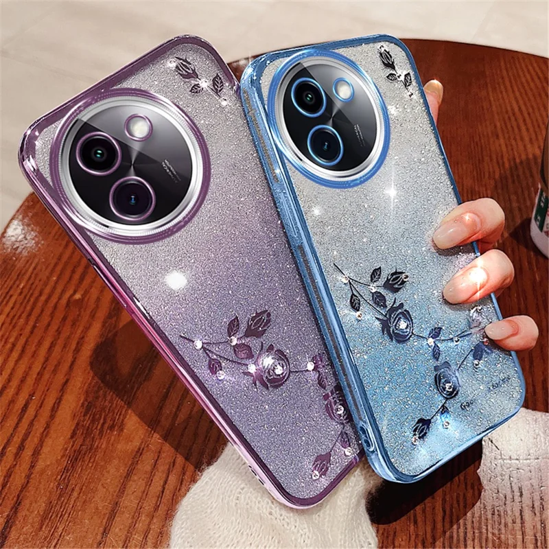 KADEM Para vivo Y200i 5G Capa de TPU com Glitter Rhinestone Proteção de Telefone - Azul