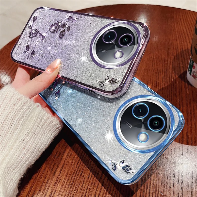 KADEM Para vivo Y200i 5G Capa de TPU com Glitter Rhinestone Proteção de Telefone - Azul