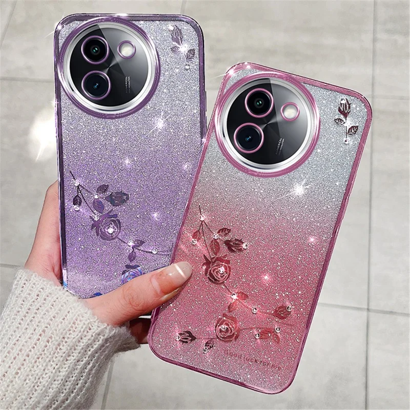 KADEM Für vivo Y200i 5G TPU-Hülle Glitzer-Strass-Schutzhülle - Lila