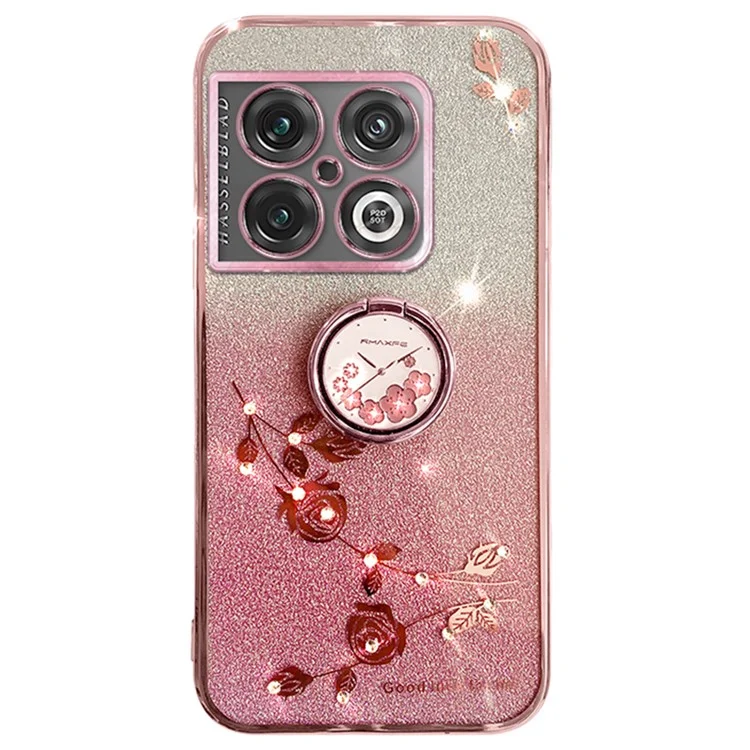 KADEM Para OnePlus 10 Pro 5G Case Gradiente Brilhante Capa de Telefone TPU com Suporte de Anel - Ouro Rosa