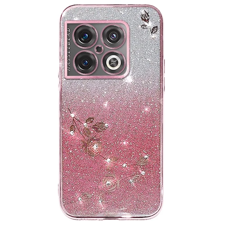 KADEM For OnePlus 10 Pro 5G Case Flower Glitter Shockproof Soft TPU Phone Cover with Lanyard - Rose Gold