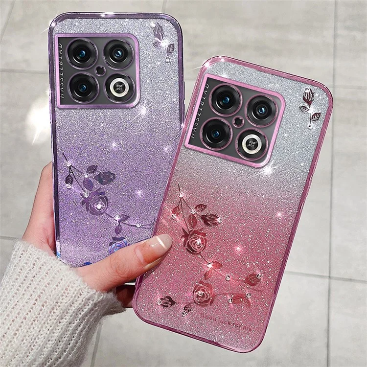 KADEM para OnePlus 10 Pro 5G Capa Glitter TPU Capa de Telefone com Decoração de Strass - Rose Gold