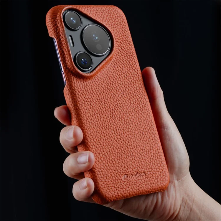 MELKCO para Huawei Pura 70 Pro / Pura 70 Pro+ Carcasa de Cuero Genuino de Vaca Slim Back Cover - Naranja