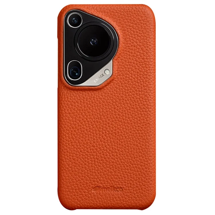MELKCO For Huawei Pura 70 Ultra Case Incomplete Edge Genuine Cow Leather Coated PC Phone Cover - Orange