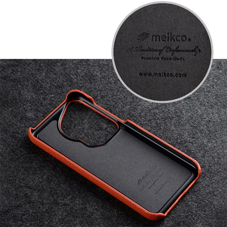MELKCO For Huawei Pura 70 Ultra Case Incomplete Edge Genuine Cow Leather Coated PC Phone Cover - Orange
