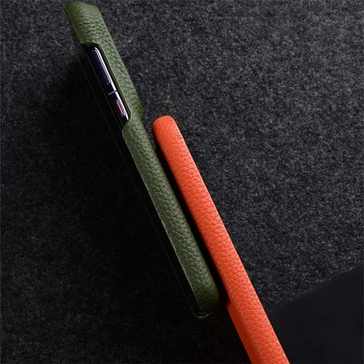 MELKCO For Huawei Pura 70 Ultra Case Incomplete Edge Genuine Cow Leather Coated PC Phone Cover - Orange
