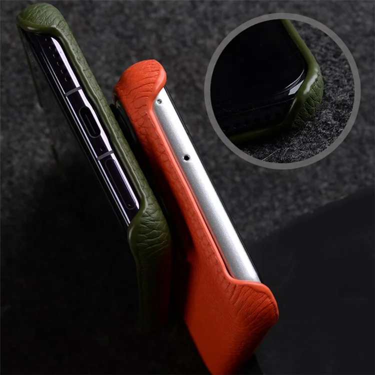 MELKCO For Huawei Pura 70 Ultra Case Incomplete Edge Genuine Cow Leather Coated PC Phone Cover - Orange