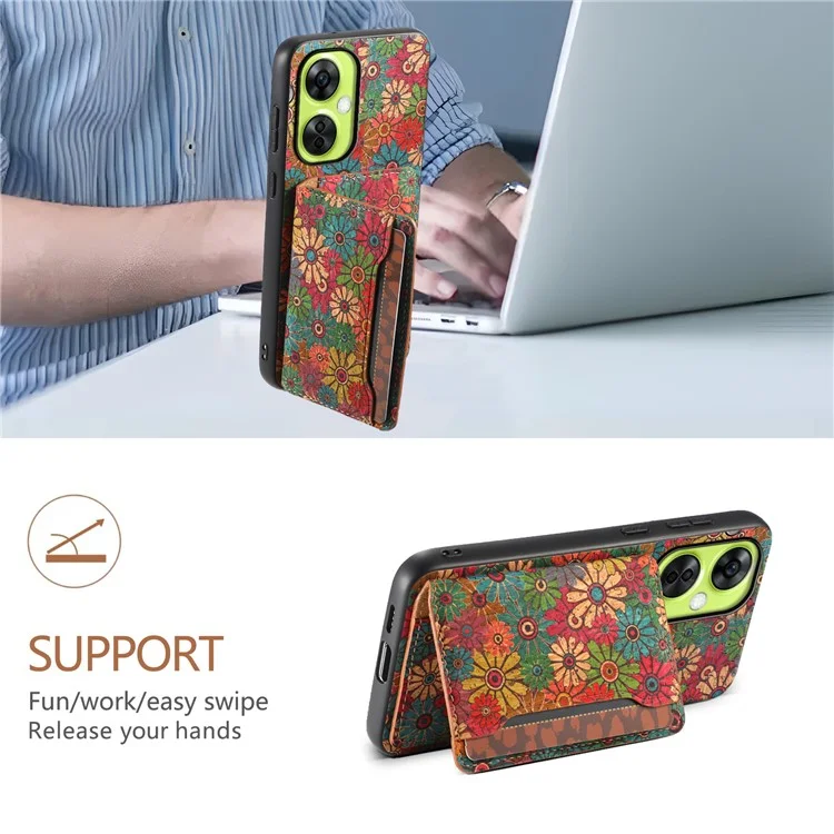 For OnePlus Nord CE 3 Lite 5G / N30 5G Kickstand Case Card Slot PU+TPU+PC Phone Shell - Spring / Green