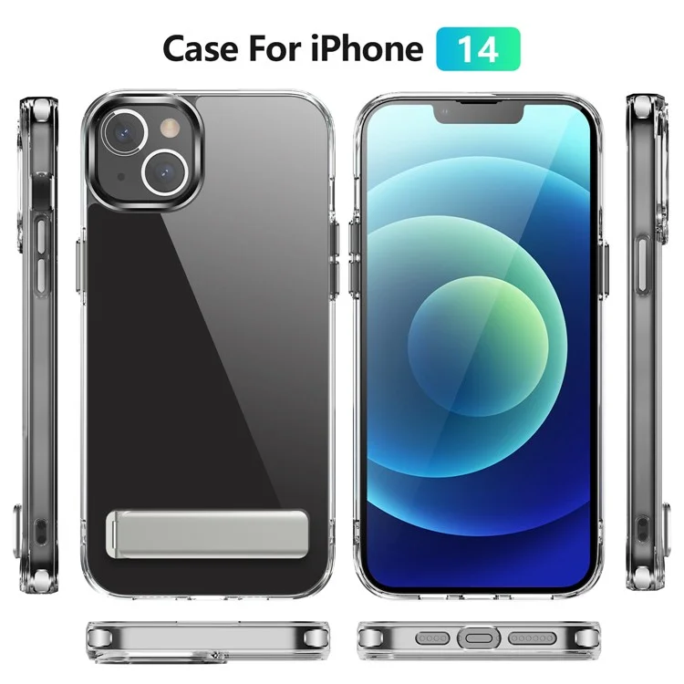 For iPhone 14 Plus Crystal 2.0 Shockproof Soft TPU + Hard PC Phone Case Kickstand Scratch-resistant Phone Back Cover with 4 Corners Protection