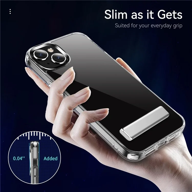 For iPhone 14 Plus Crystal 2.0 Shockproof Soft TPU + Hard PC Phone Case Kickstand Scratch-resistant Phone Back Cover with 4 Corners Protection