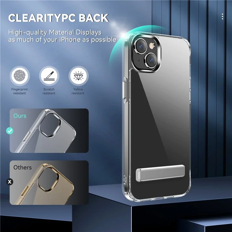 For iPhone 14 Plus Crystal 2.0 Shockproof Soft TPU + Hard PC Phone Case Kickstand Scratch-resistant Phone Back Cover with 4 Corners Protection