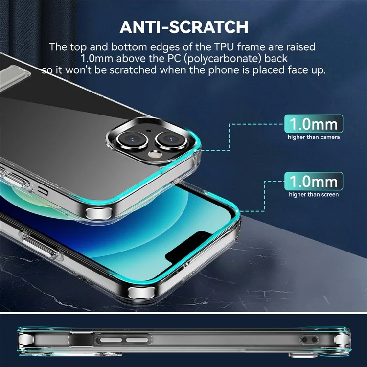 For iPhone 14 Plus Crystal 2.0 Shockproof Soft TPU + Hard PC Phone Case Kickstand Scratch-resistant Phone Back Cover with 4 Corners Protection