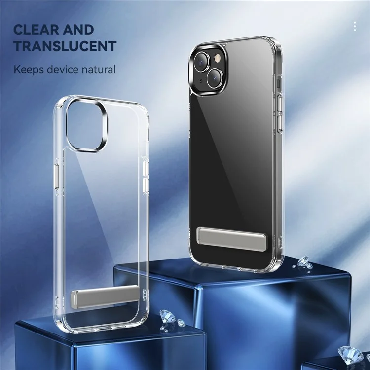 For iPhone 14 Plus Crystal 2.0 Shockproof Soft TPU + Hard PC Phone Case Kickstand Scratch-resistant Phone Back Cover with 4 Corners Protection