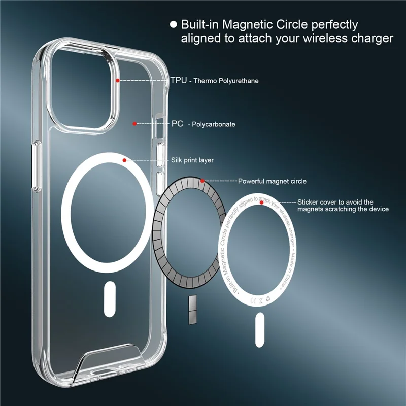 Coque magnétique pour iPhone 16 Pro en TPU+PC avec protection anti-choc