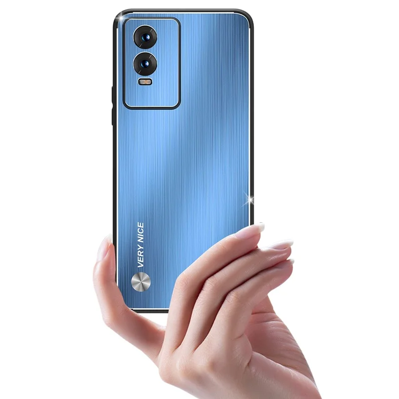 Gebürstetes Telefongehäuse Für Vivo Y76 5G, Tpu-rahmen Aluminiumlegierung Rückstand Drop-proof-abdeckung - Blau