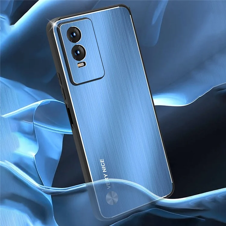 Чехол для телефона Brushed для vivo Y76 5G, противоударный чехол из алюминиевого сплава TPU с задней панелью - синий
