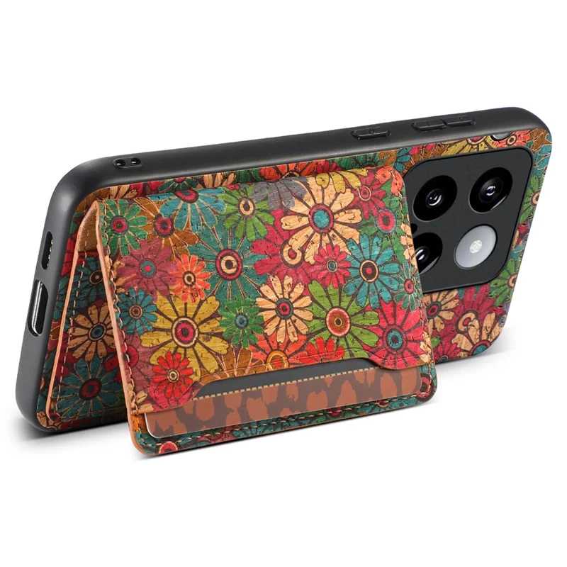For Xiaomi 14 Case Card Slot Kickstand PU Covered Hybrid Phone Shell Floral Pattern - Spring / Green