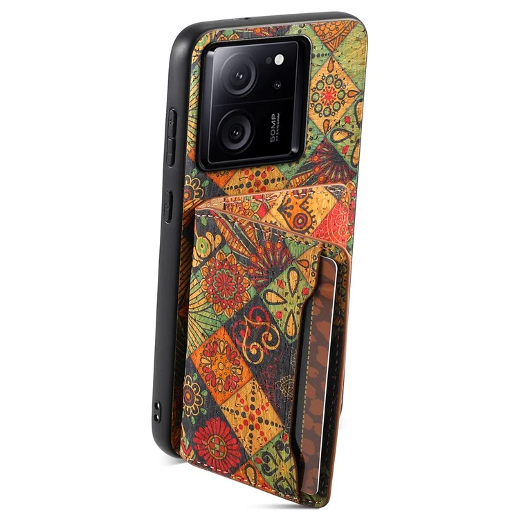 Per Xiaomi 13T / 13T Pro / Redmi K60 Ultra Custodia con motivo floreale, slot per schede, supporto per cavalletto PU+TPU+PC - Autunno / Giallo
