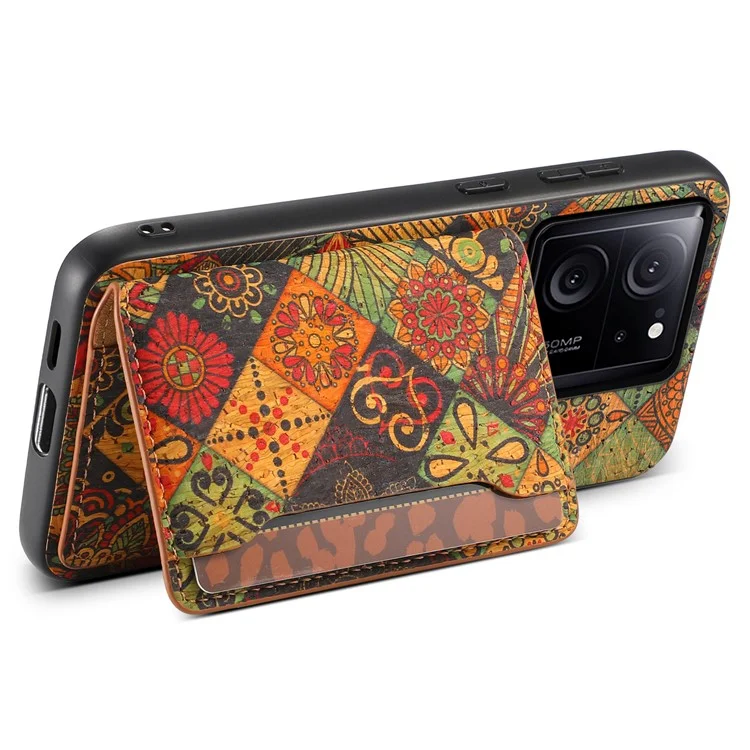 Per Xiaomi 13T / 13T Pro / Redmi K60 Ultra Custodia con motivo floreale, slot per schede, supporto per cavalletto PU+TPU+PC - Autunno / Giallo
