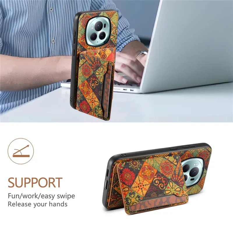 Per onore Magic6 Pro 5G Hybrid Case Floral Pattern Card Slot Kickstand Phone Shell - Autunno / Giallo