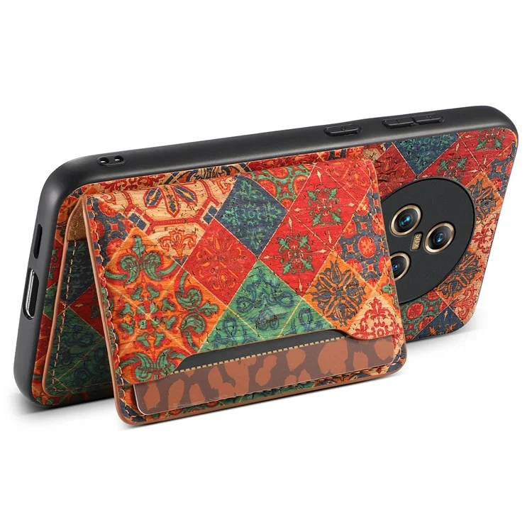 For Honor Magic5 Phone Case Floral Pattern Card Slot PU+TPU+PC Kickstand Cover - Winter / Blue