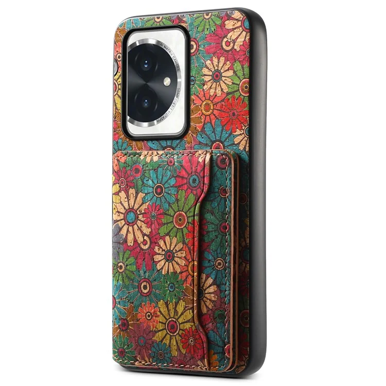 Чехол For Honor 100 5G с цветочным узором, слотом для карт и подставкой из PU+TPU+PC - Весна/Зеленый