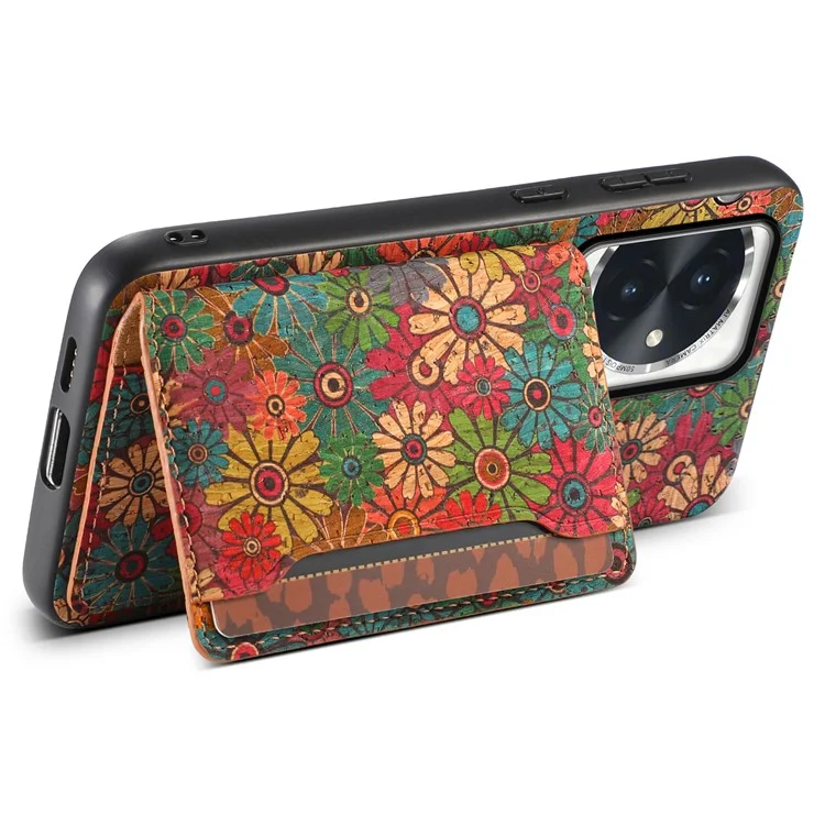 Чехол For Honor 100 5G с цветочным узором, слотом для карт и подставкой из PU+TPU+PC - Весна/Зеленый